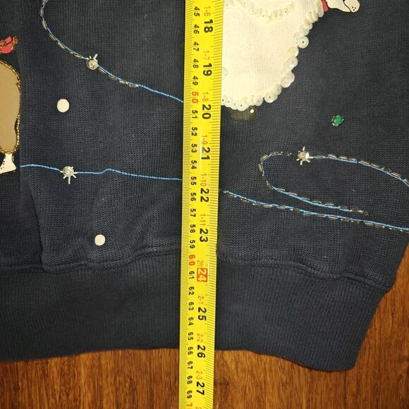 Saul Away Women S Blue Skating Polar Moose Christmas Vintage Ugly Sweater Sequin - Picture 8 of 9